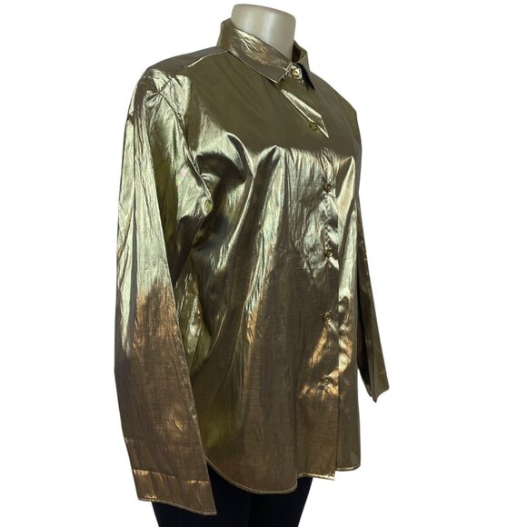Gold Metallic Button-Up Shirt By Blair - Picture 3 of 6